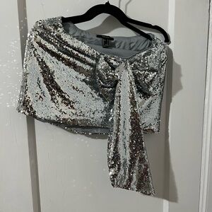 🚫SOLD🚫 Silver Sequin skirt with bow